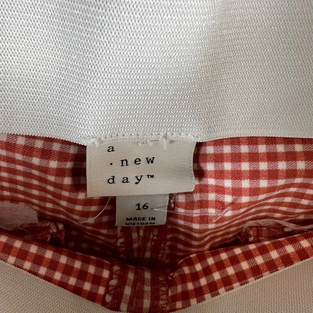 A New Day‎ Womens Gingham Ankle Pants Terracotta Orange White Side Zip Cuffed 16